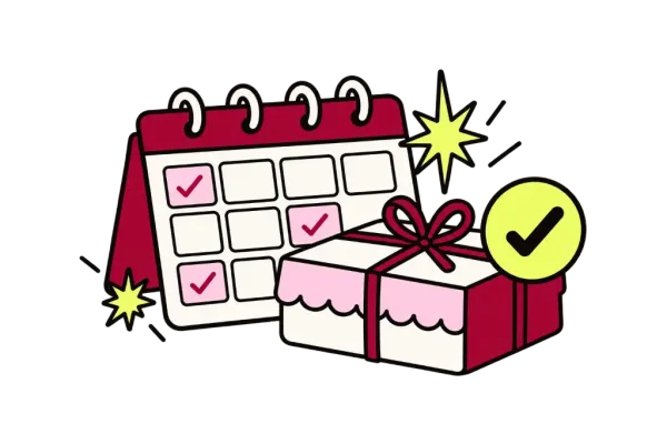 Ilustração: Calendário de encomendas e caixa de bolo pronta